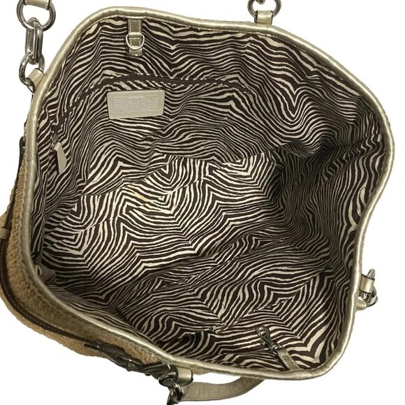 Auth COACH - 16886 Beige Gold Straw Leather Canvas Tote Bag - Picture 5 of 9